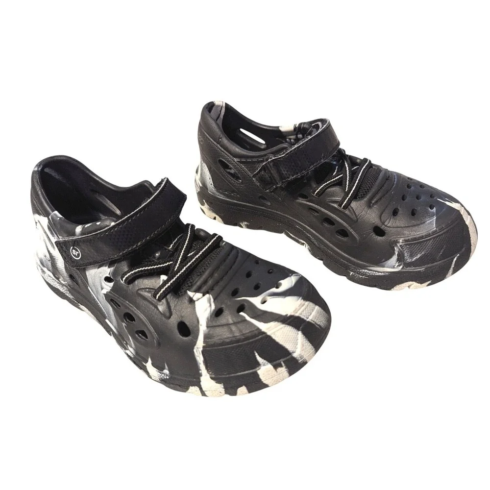 Stride Rite 360 Ocean Boys Black White Marble Rubber Water Shoes Hook Loop Sz 12